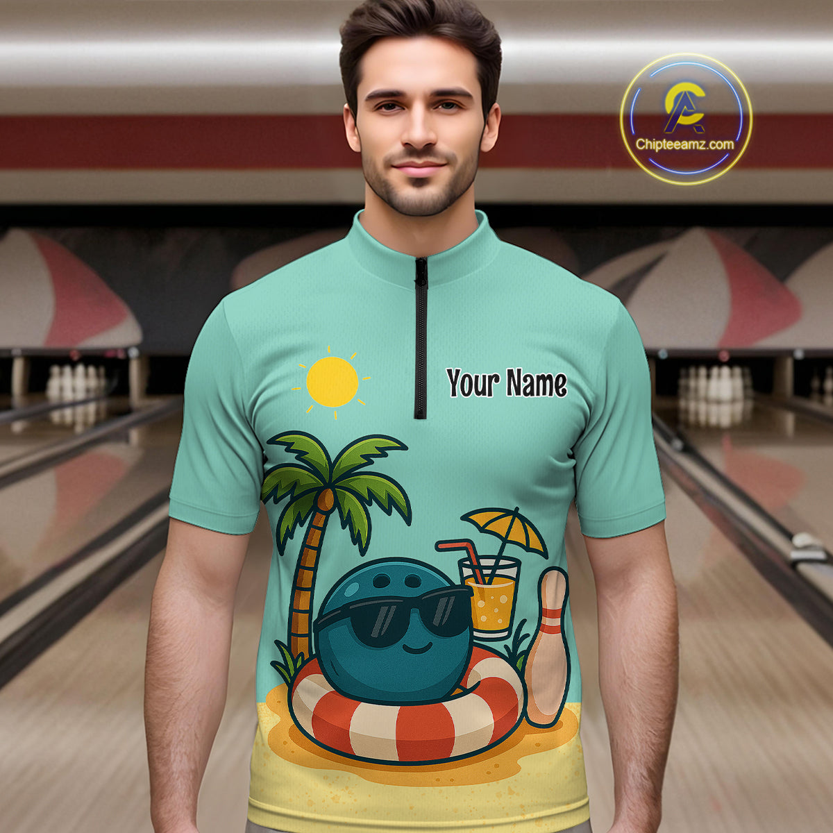 Summer Funny Bowling Jersey for Men Women Custom 1/4-Zip Bowling Shirt Bowling League Outfit QZT696
