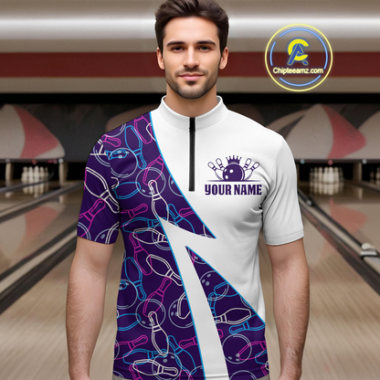 Blue Bowling Custom Men Bowling Shirt Polo & Quarter-Zip Bowling Team Jerseys HNT60
