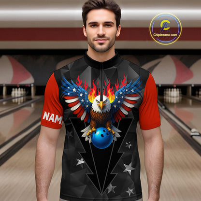Eagle US Flag Bowling Custom Men Bowling Shirt Polo & Quarter-Zip Bowling Team Jerseys HNT67