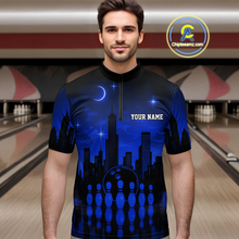 Load image into Gallery viewer, Blue Bowling Custom Men Bowling Shirt Polo &amp; Quarter-Zip Bowling Team Jerseys HNT66