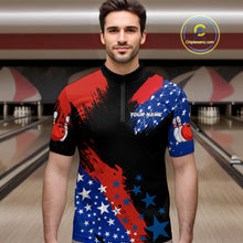 Load image into Gallery viewer, American Flag Bowling Shirt Personalized Patriotic Quarter-Zip Bowling Team League Gift for Bowlers QZT691