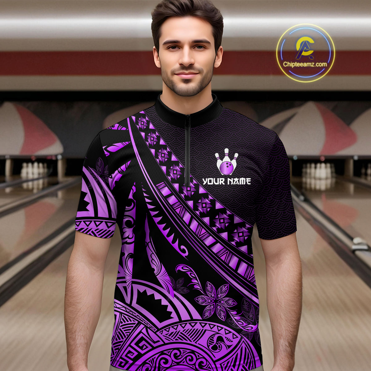 Purple Vintage Bowling Custom Men Bowling Shirt Polo & Quarter-Zip Bowling Team Jerseys HNT69