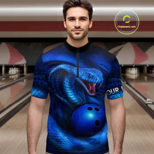 Load image into Gallery viewer, Custom 3D Blue Cobra Snake Bowling Team Shirt Bowling Jersey Outfit for Men Polo &amp; Quarter-Zip QZT723