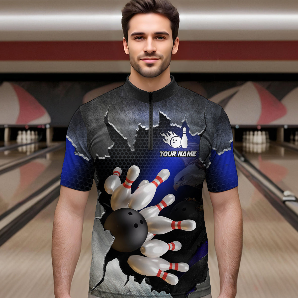 Custom Eagle Blue Bowling Shirt for Men Women Team Eagle Bowling Jersey Shirts MBL77