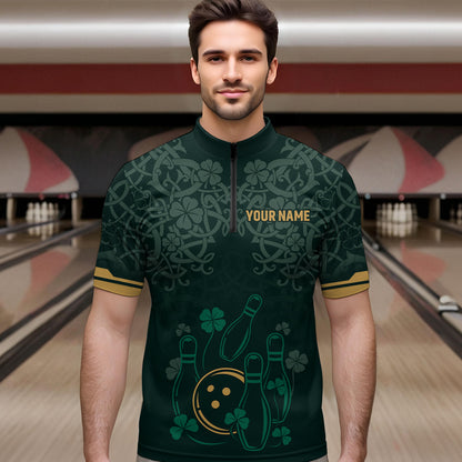 Custom Name St Patrick's Day US Flag Bowling Shirt Men Team Polo & 1/4 Zip Shirts Bowling Team HNT14
