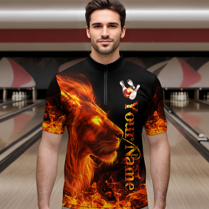 Orange Flaming Lion Bowling Custom Men Bowling Polo & Quarter-Zip Bowling Team Jerseys HNT43
