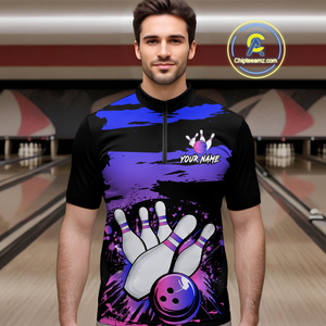 Purple Bowling Shirts Custom for Women Men Team Bowling Polo and 1/4 Zip Shirts MBL116