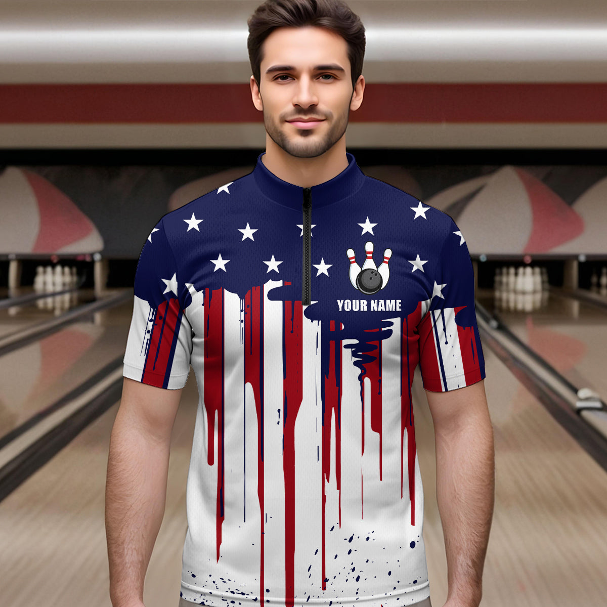 Patriotic Bowling Shirt for Men Women Custom Bowling Polo Shirt & Quarter-Zip Shirts MBL01