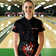 Load image into Gallery viewer, Custom Flame Wolf  Bowling Jersey for Women Bowling Uniform Polo &amp; 1/4 Zip Bowling Team Shirts HNT144