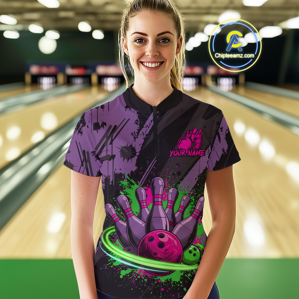 Custom Colorful Bowling Women Shirts Bowling Uniform Polo & 1/4 Zip Bowling Team Jerseys HNT99