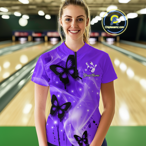 Custom Purple Butterflies Bowling Shirts for Men Women Team MBL120