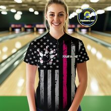 Load image into Gallery viewer, Custom Pink US Flag Eagle Bowling Jersey for Women Bowling Uniform Polo &amp; 1/4 Zip Bowling Team Shirts HNT119