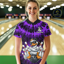 Load image into Gallery viewer, Custom Purple Funny Duck Bowling Jersey for Women Bowling Uniform Polo &amp; 1/4 Zip Bowling Team Shirts HNT238