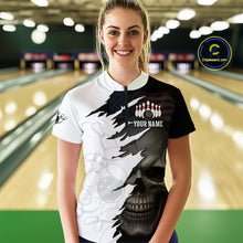 Load image into Gallery viewer, Custom Black White Skull Bowling Jersey for Women Bowling Polo &amp; 1/4 Zip Bowling Team Shirts HNT111