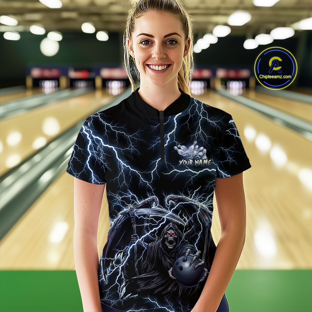 Custom Thunder Skeleton Bowling Jersey for Women Polo & 1/4 Zip Bowling Team Shirts HNT152