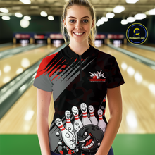 Load image into Gallery viewer, Custom Red Funny Bowling Shirt Crazy Bowling Jersey Women Polo &amp; 1/4 Zip Bowling Outfit QZT785