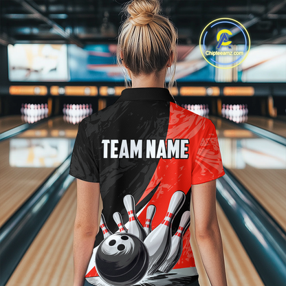 Custom Red Bowling Custom Women Bowling Shirt Polo & Quarter-Zip Bowling Team Jerseys HNT75