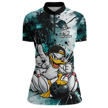 Load image into Gallery viewer, Custom Teal Funny Duck Bowling Jersey for Women Bowling Uniform Polo &amp; 1/4 Zip Bowling Team Shirts HNT237