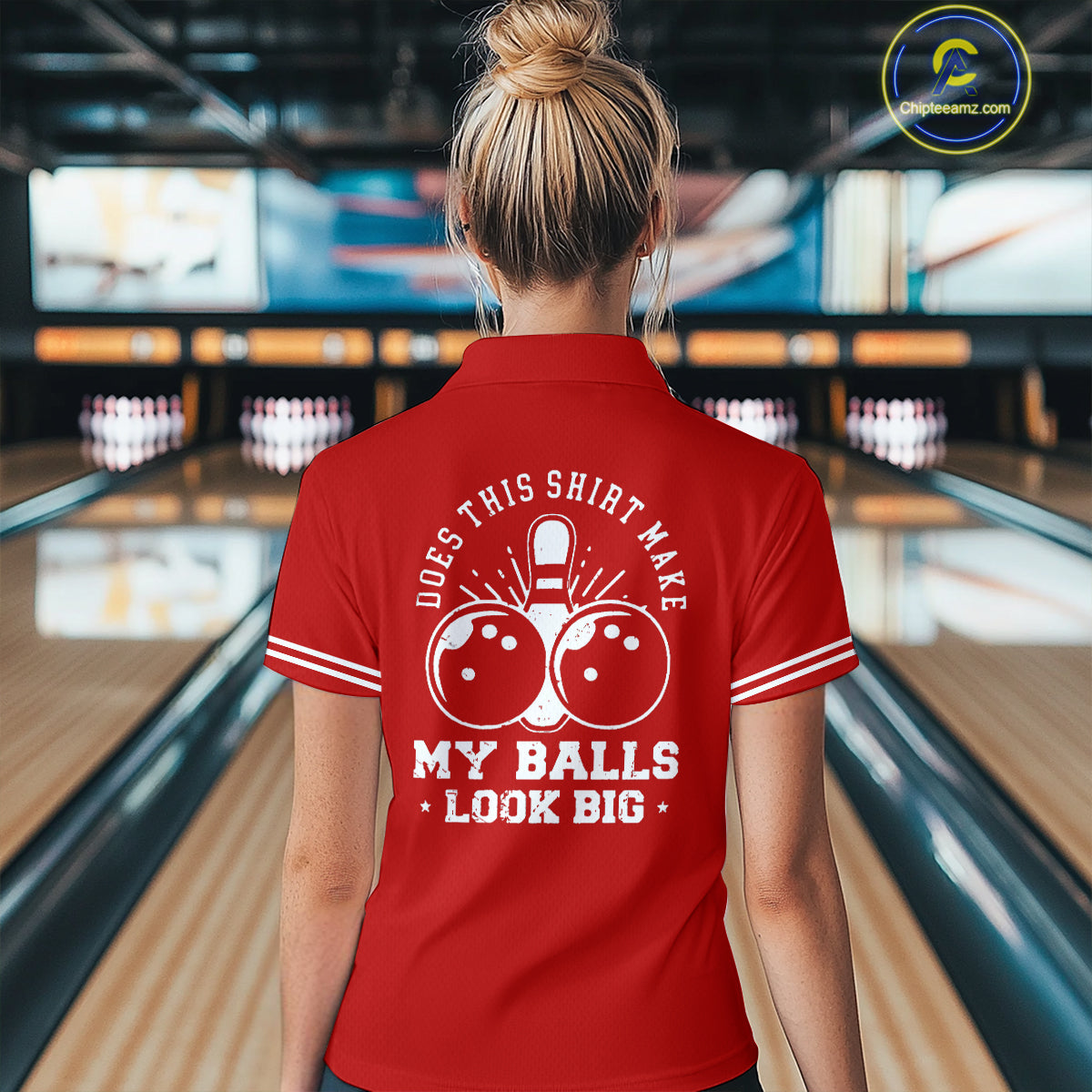 Funny red and white argyle retro Women Bowling Shirts Custom Does this shirt make my balls look big NQS10611