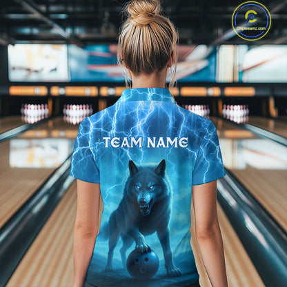 Lightning Wolf Bowling Shirts for Team Women Men Custom Blue Wolf Bowling Jerseys MBL193