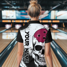 Load image into Gallery viewer, Personalized Bowling Shirt Skull Bowling Team Jersey Quarter-Zip Shirt for Women QZT275