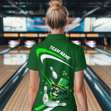 Load image into Gallery viewer, Custom Green St Patrick Day Bowling Shirt Lucky Funny Quarter-Zip Bowling Jersey QZT623