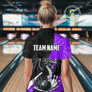 Custom Purple Dragon Bowling Women Shirts Bowling Uniform Polo & 1/4 Zip Bowling Team Jerseys HNT103