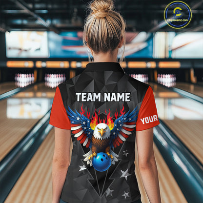 Eagle US Flag Bowling Custom Women Bowling Shirt Polo & Quarter-Zip Bowling Team Jerseys HNT67