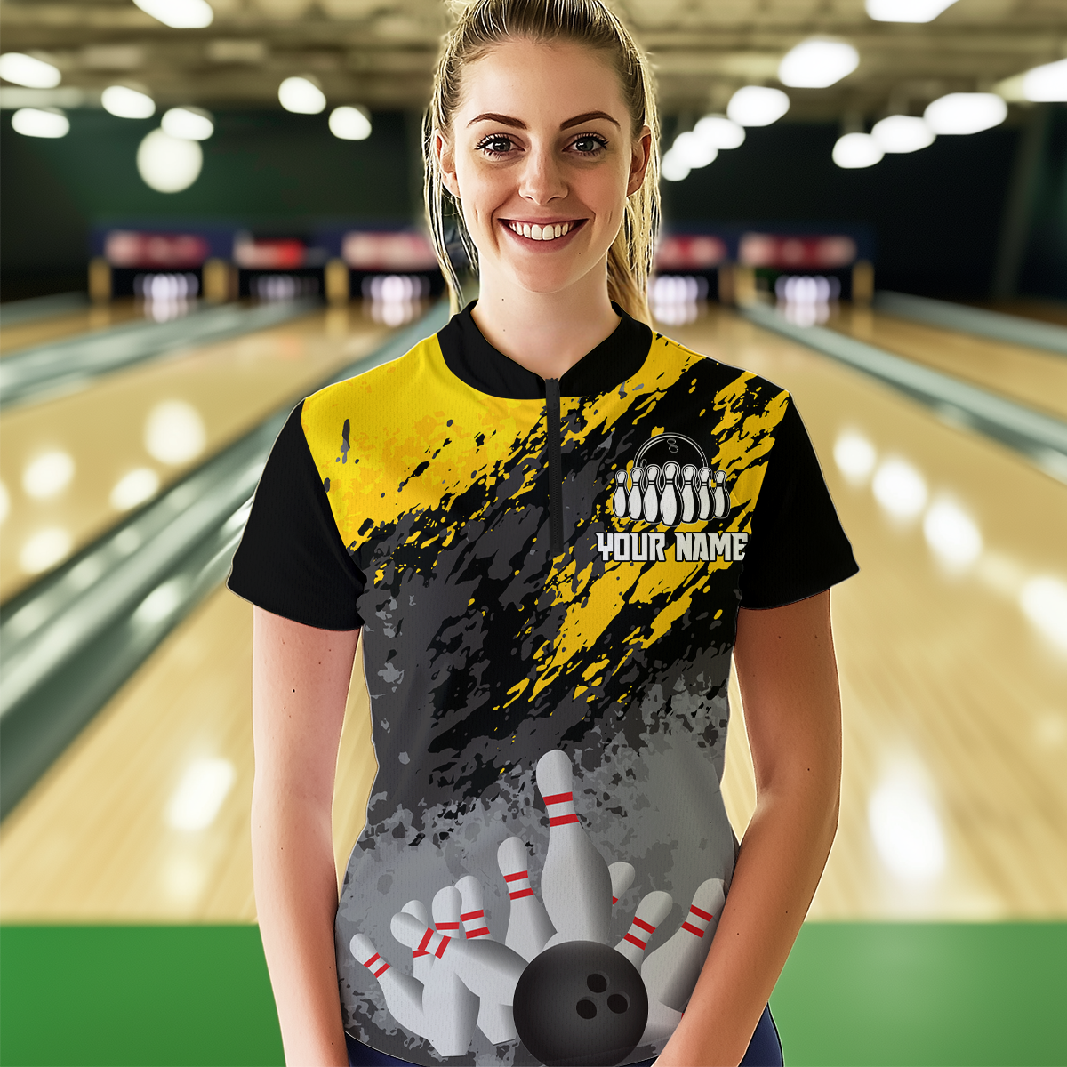 Custom Yellow Bowling Shirt forMen Women Team Bowling Jersey Bowling Polo & 1/4 Zip Shirt MBL40