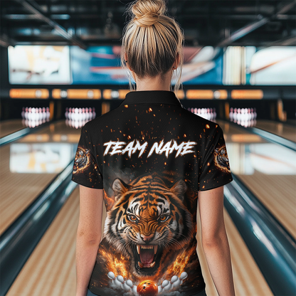 Custom Flame Tiger Bowling Shirt Orange Quarter Zip Bowling Jersey for Men and Women Gifts QZT639