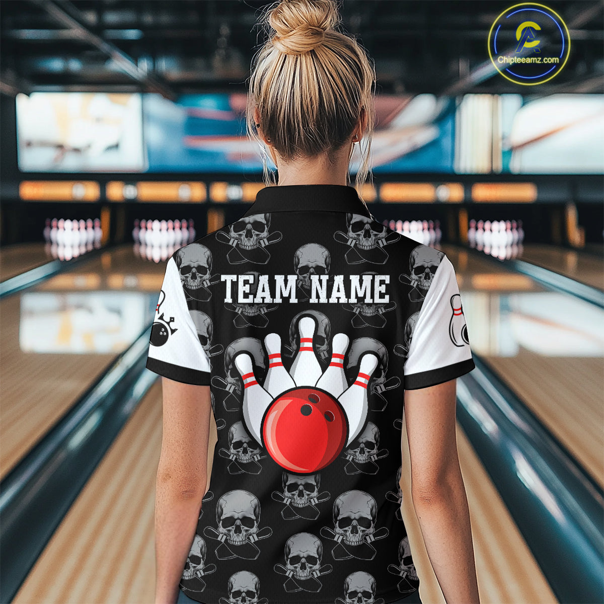 Black & White Bowling Shirt Custom Skull Quarter-Zip Bowling Jersey Gift for Bowlers QZT693