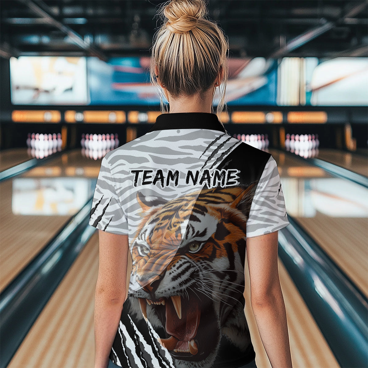 Black & White Bowling Shirt Tiger Bowling Team Jersey Quarter Zip Bowling for Men & Women QZT641