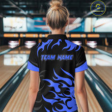 Load image into Gallery viewer, Black and Blue Flame Bowling shirts for Women Custom team bowling jerseys, ladies bowling apparel NQS10267