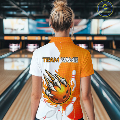 Custom Sharp Claws Bowling Shirt Orange Men Women Team Bowling Flaming Jerseys MBL91