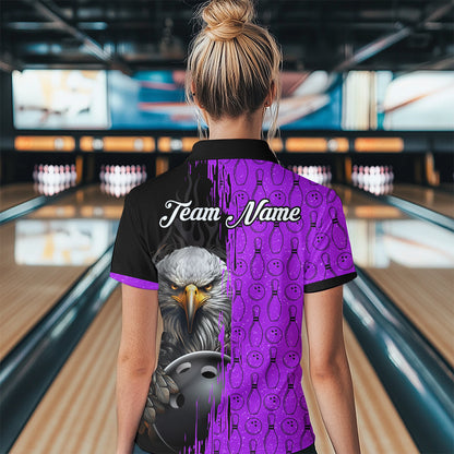 Purple Eagle Bowling Custom Women Bowling Shirt Polo & Quarter-Zip Bowling Team Jerseys HNT49