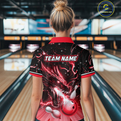 Red Dragon Flaming Bowling Shirt for Men and Women Custom Bowling Jersey for Team MBL87