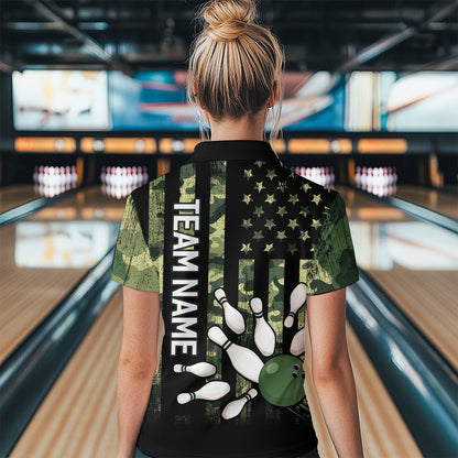 Personalized Camouflage Bowling Shirt American Flag Quarter-Zip Bowling Team Jersey QZT678
