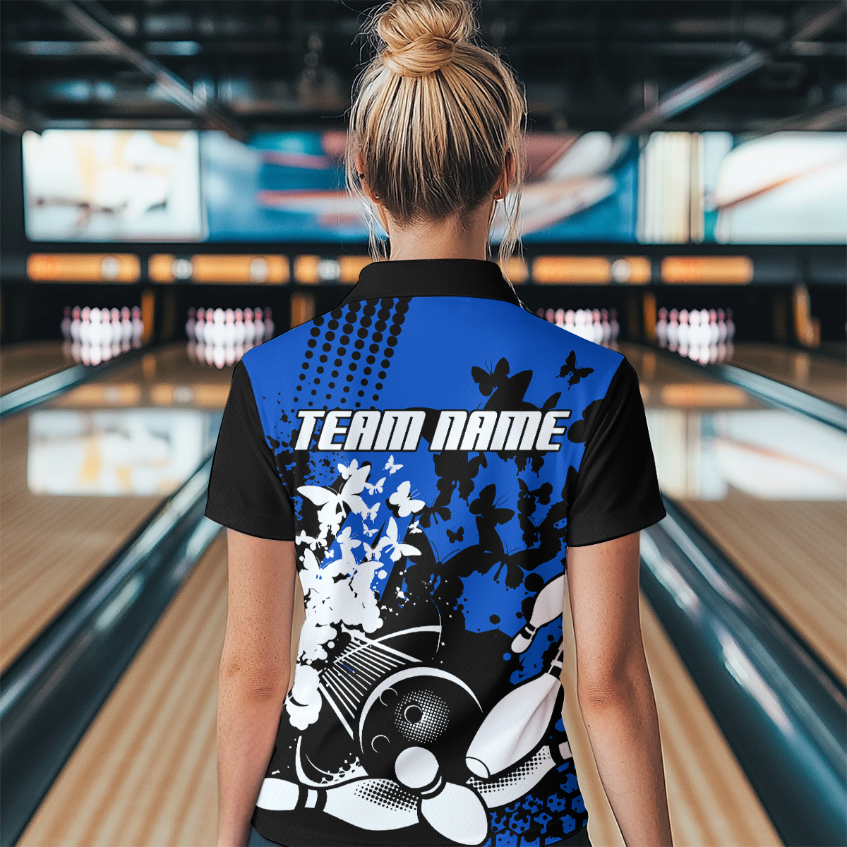 Custom Blue Butterflies Bowling Shirts for Men Women Bowling Jersey Team Name MBL79