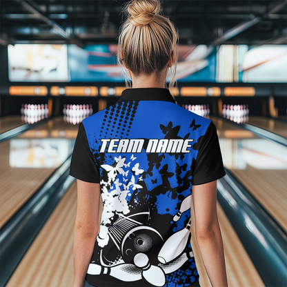 Custom Blue Butterflies Bowling Shirts for Men Women Bowling Jersey Team Name MBL79