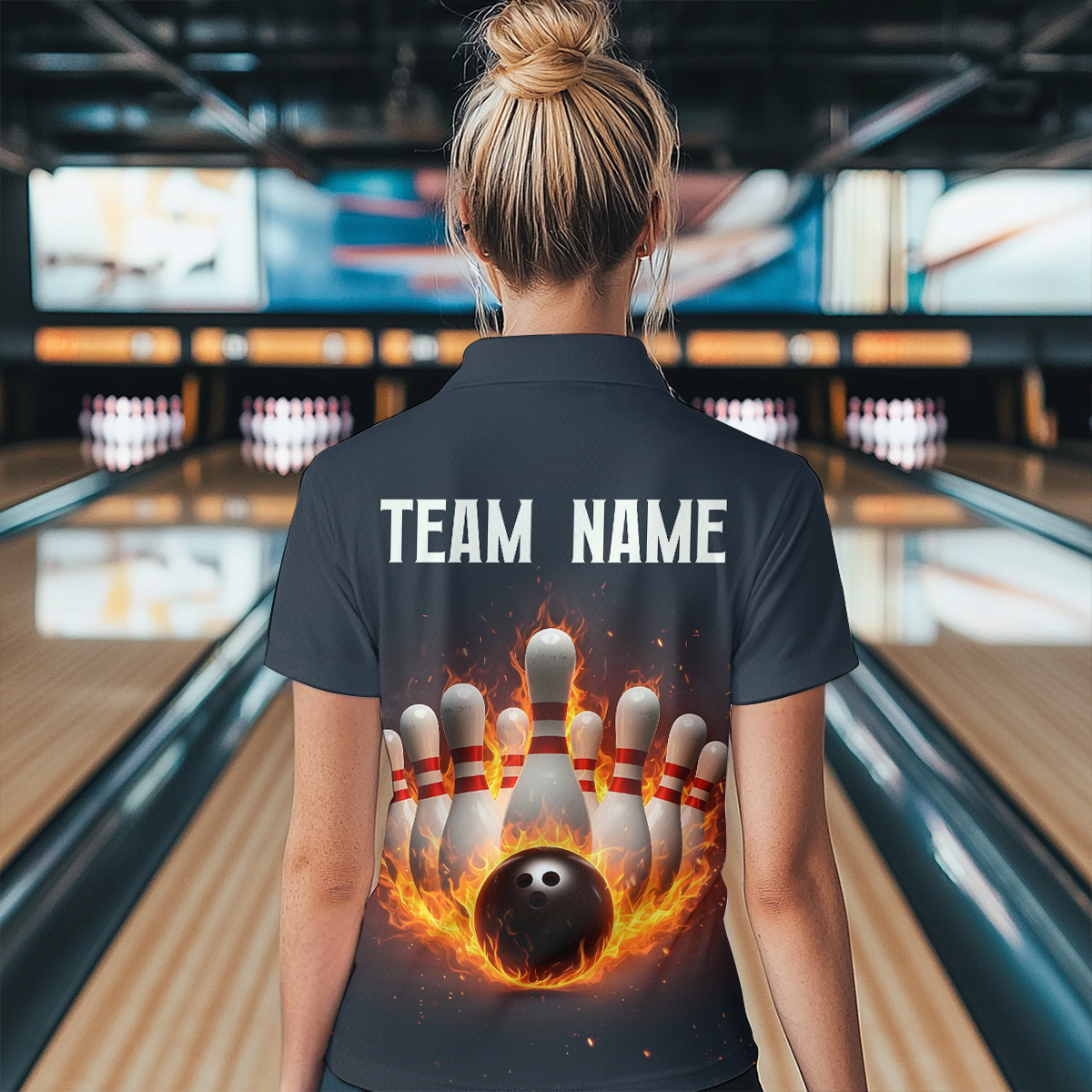 Custom Flaming Bowling Shirt for Men Women Fire Bowling Polo Shirts & Quarter Zip MBL83