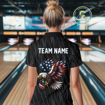 Custom American Flag Eagle Bowling Women Polo & 1/4 Zip Shirts Bowling Team Jerseys HNT89