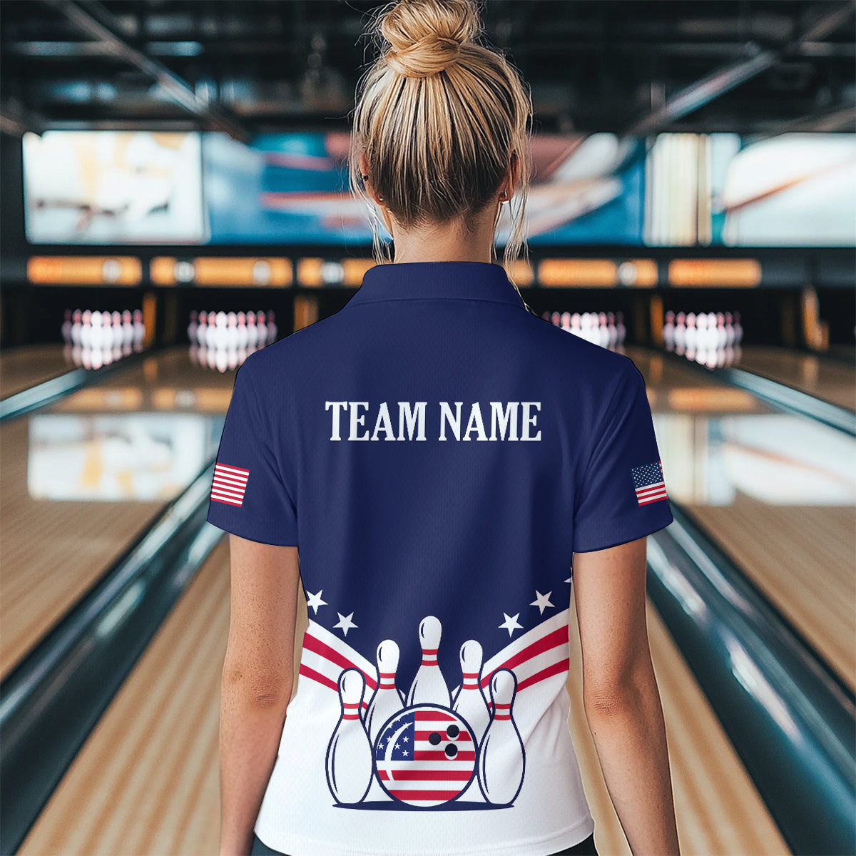 Patriotic Blue Bowling Shirt for Men Women Team Custom Bowling Polo & 1/4 Zip Shirt MBL30