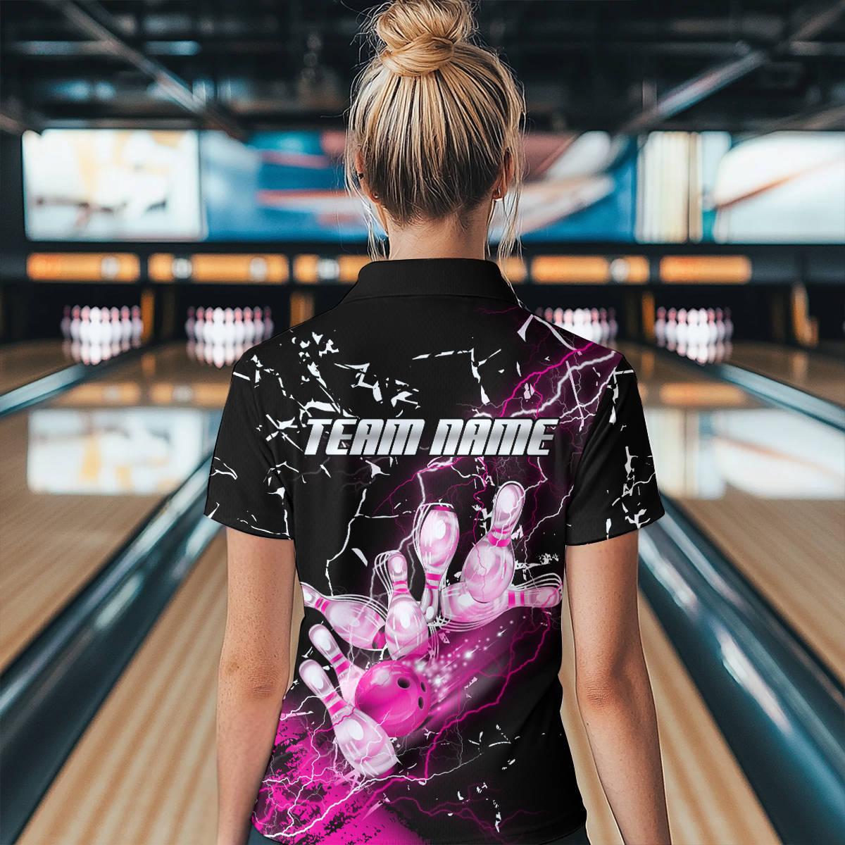 Custom Pink Lightning Bowling Shirts for Men Women Team Bowling Polo & 1/4 Zip MBL80