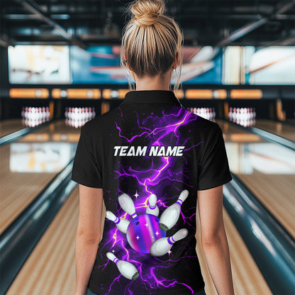 Black and Purple Lightning Bowling Shirts For Women Custom Bowling Team Uniform Bowlers Outfits NQS9597