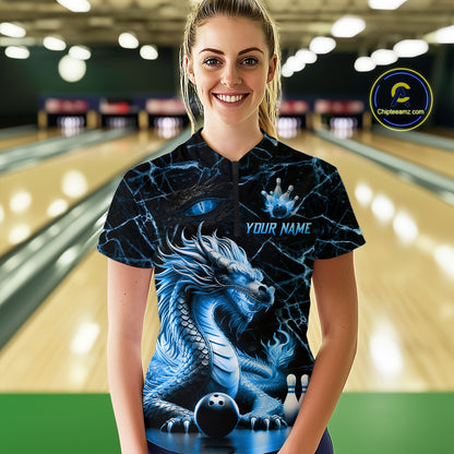Ice Dragon Bowling Shirt Custom Bowling Team League Quarter-Zip Bowling Jersey Bowlers Gift QZT692