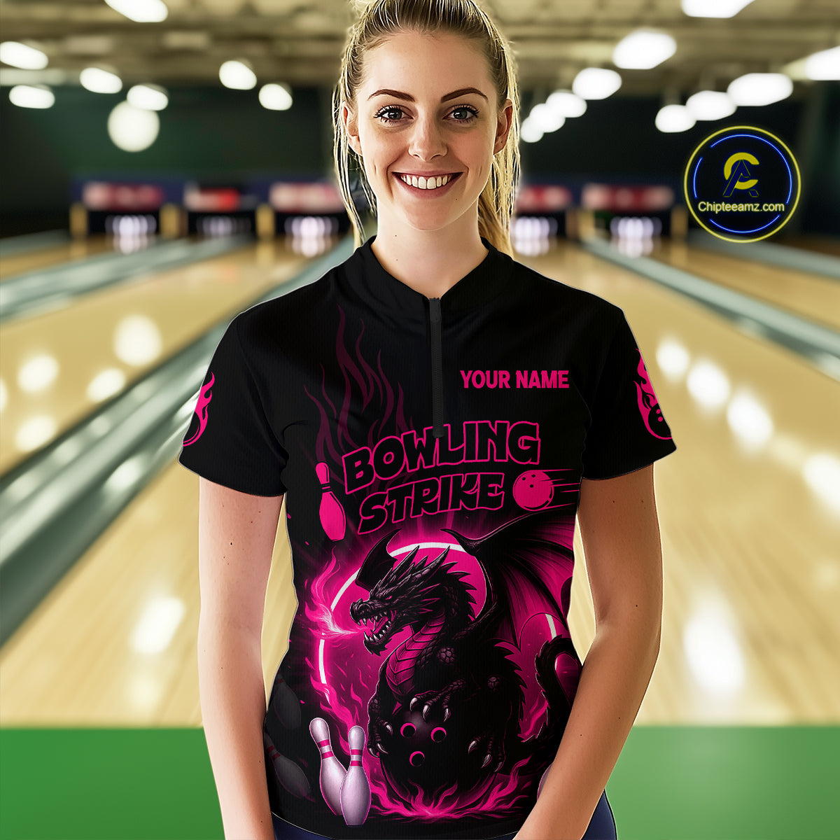 Pink Flame Dragon Bowling Shirt Custom Strike Bowling Team Jersey for Women Uniform QZT726