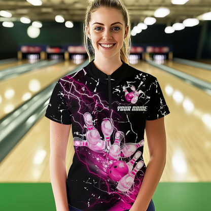 Custom Pink Lightning Bowling Shirts for Men Women Team Bowling Polo & 1/4 Zip MBL80