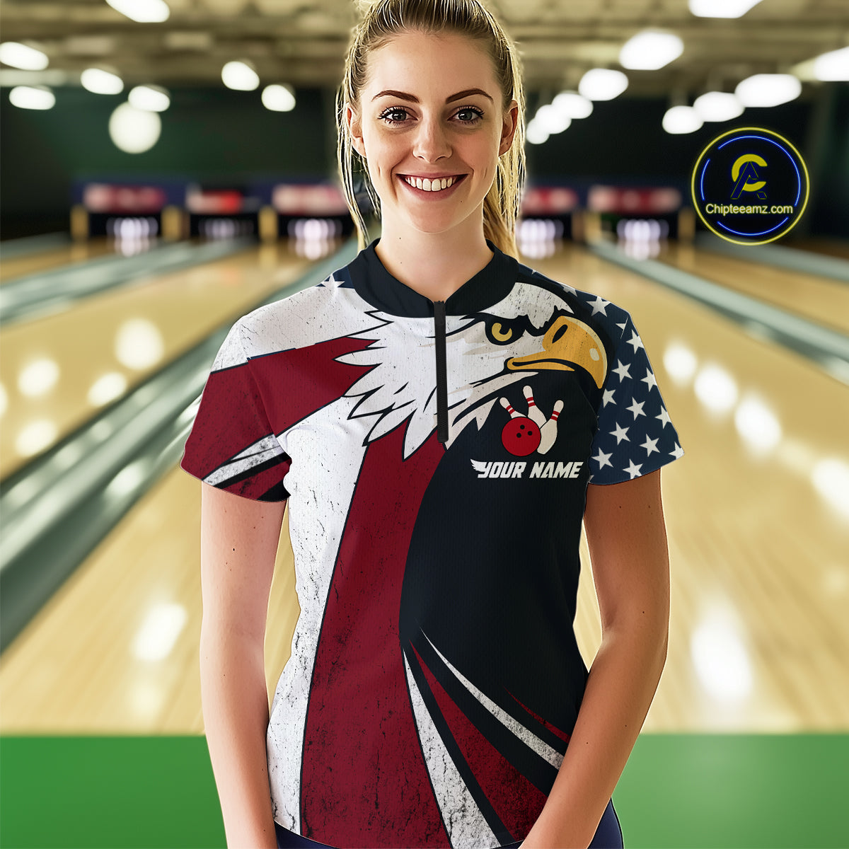 Eagel Bowling Custom Women Bowling Shirt Polo & Quarter-Zip Bowling Team Jerseys HNT63