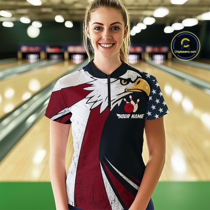 Eagel Bowling Custom Women Bowling Shirt Polo & Quarter-Zip Bowling Team Jerseys HNT63