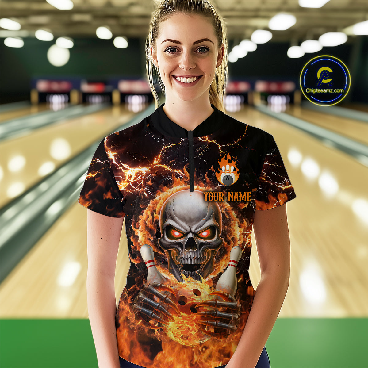 Skull Bowling Shirt Custom Thunder Flaming Bowling Jersey for Men Women Team MBL85